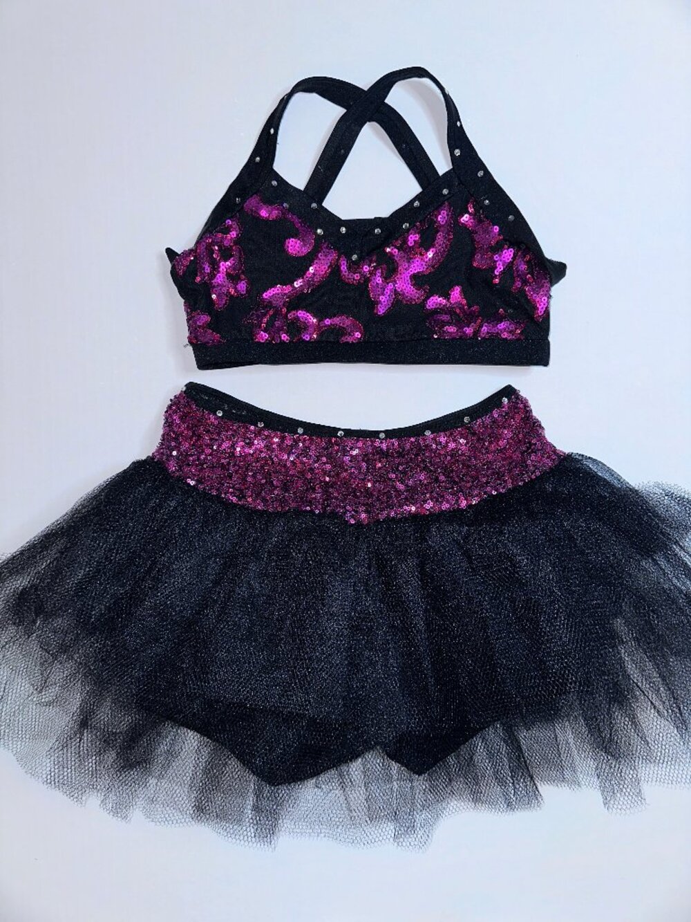REVERENCE Black Tutu Shorts Fuchsia Sequined Dance Costume Size Adult XS CL #591